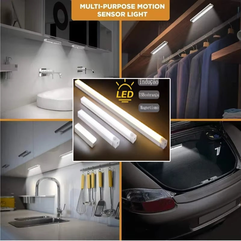 LED Motion Sensor under Cabinet Light USB Rechargeable LED Night Light for Closet Cabinet Kitchen Wardrobe Cupboard