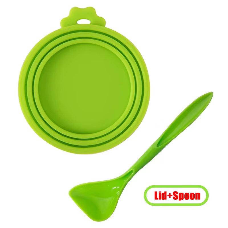 Reusable Pet Food Can Cover and Spoon Portable Dogs Cat Storage Tin Cap Lid Seal Cover Health Pet Supplies Pet Silicone Lids Can