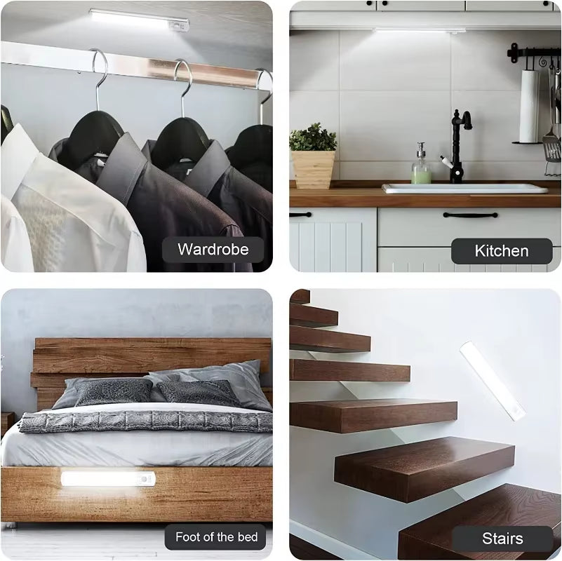 LED Motion Sensor under Cabinet Light USB Rechargeable LED Night Light for Closet Cabinet Kitchen Wardrobe Cupboard